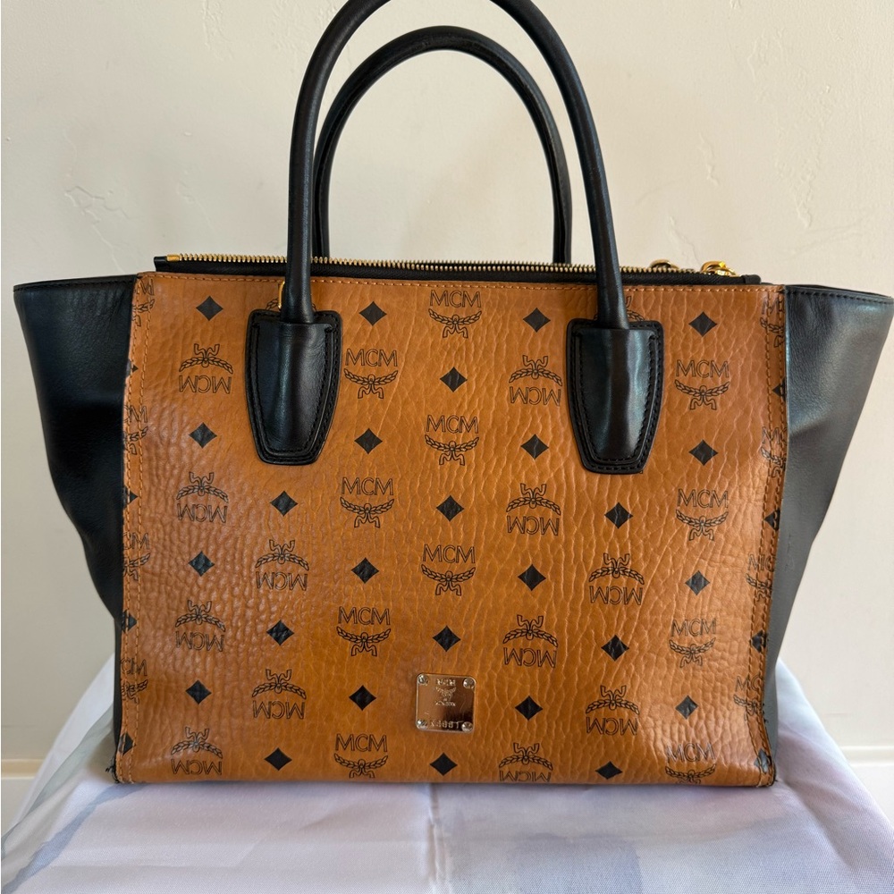 MCM Cognac and Black Satchel Bag